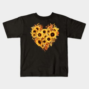 Sunflowers in heart shape - love at fall - sunflower heart Kids T-Shirt